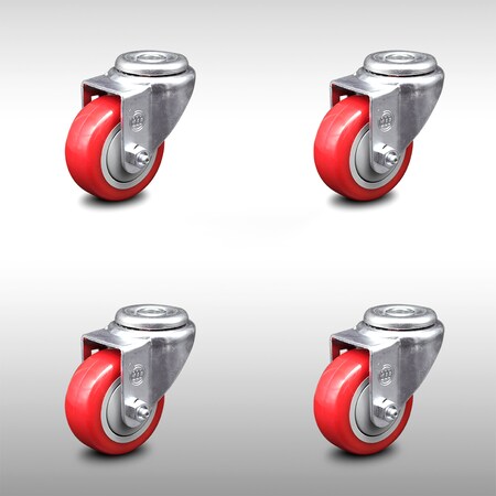 Service Caster 3.5 Inch SS Red Polyurethane Wheel Swivel Bolt Hole Caster Set SCC-SSBH20S3514-PPUB-RED-4